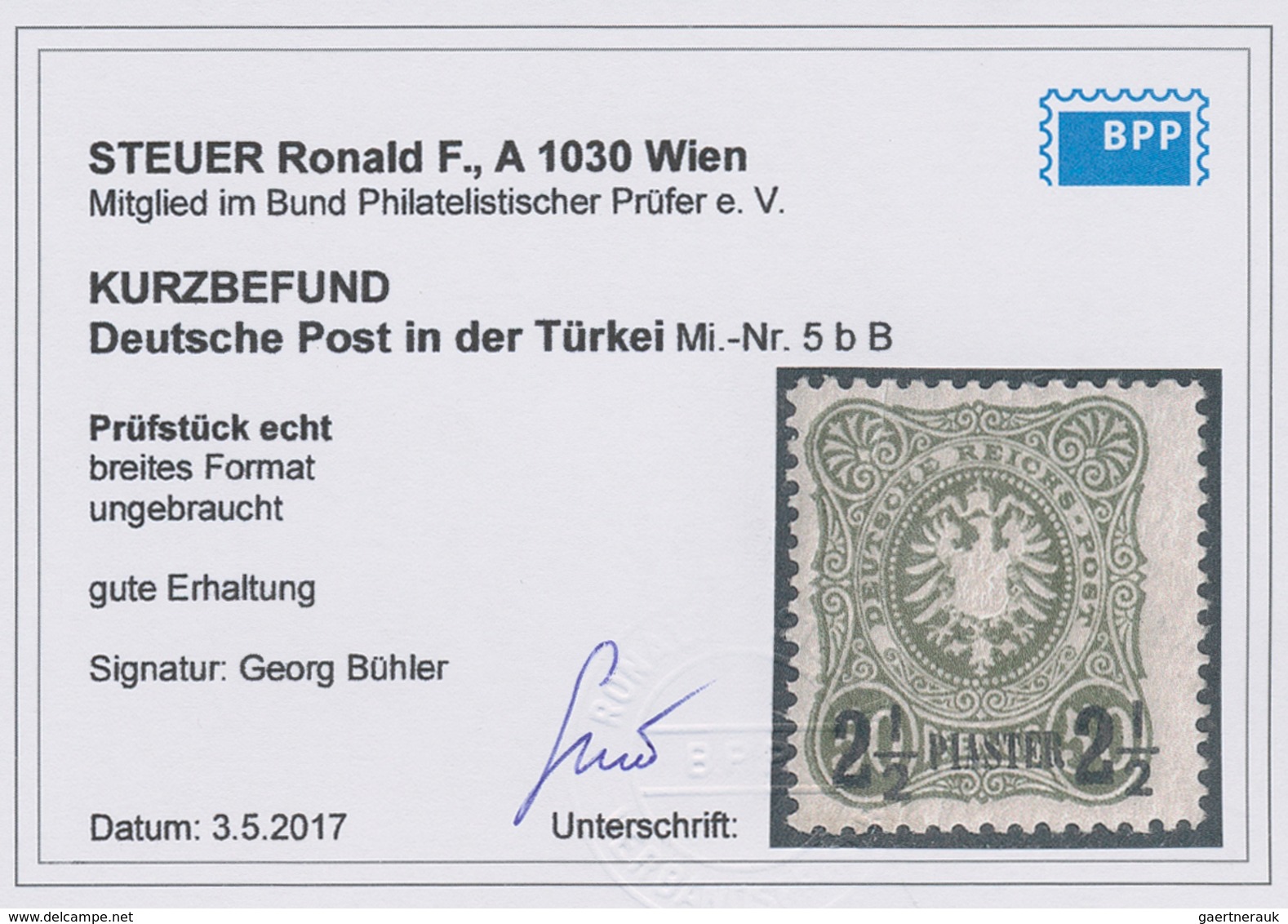 18508 Deutsche Post In Der Türkei: 1884: 2 1/2 Piaster, Adler/Pfennig, Breite Marke, Sehr Selten, Signiert - Turkey (offices)