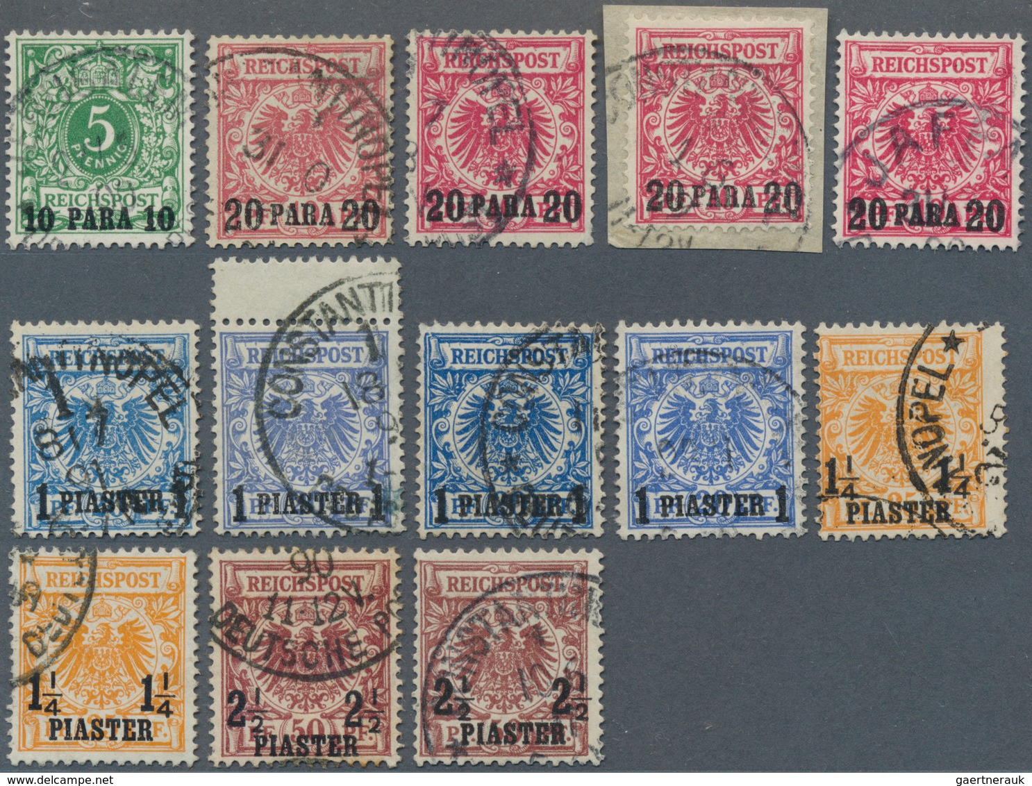 18511 Deutsche Post In Der Türkei: 1889, Freimarken Mit Aufdruck 10 PARA -2 1/2 PIA Krone/Adler Als Gestem - Turkey (offices)