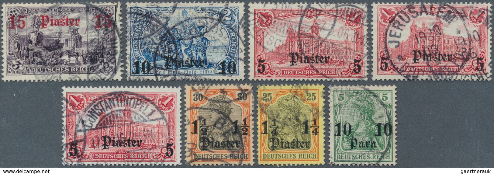 18526 Deutsche Post In Der Türkei: 1905. Lot Von 8 Sauber Gestempelten Marken Mit Fraktur-Aufdrucken. Mi.- - Deutsche Post In Der Türkei