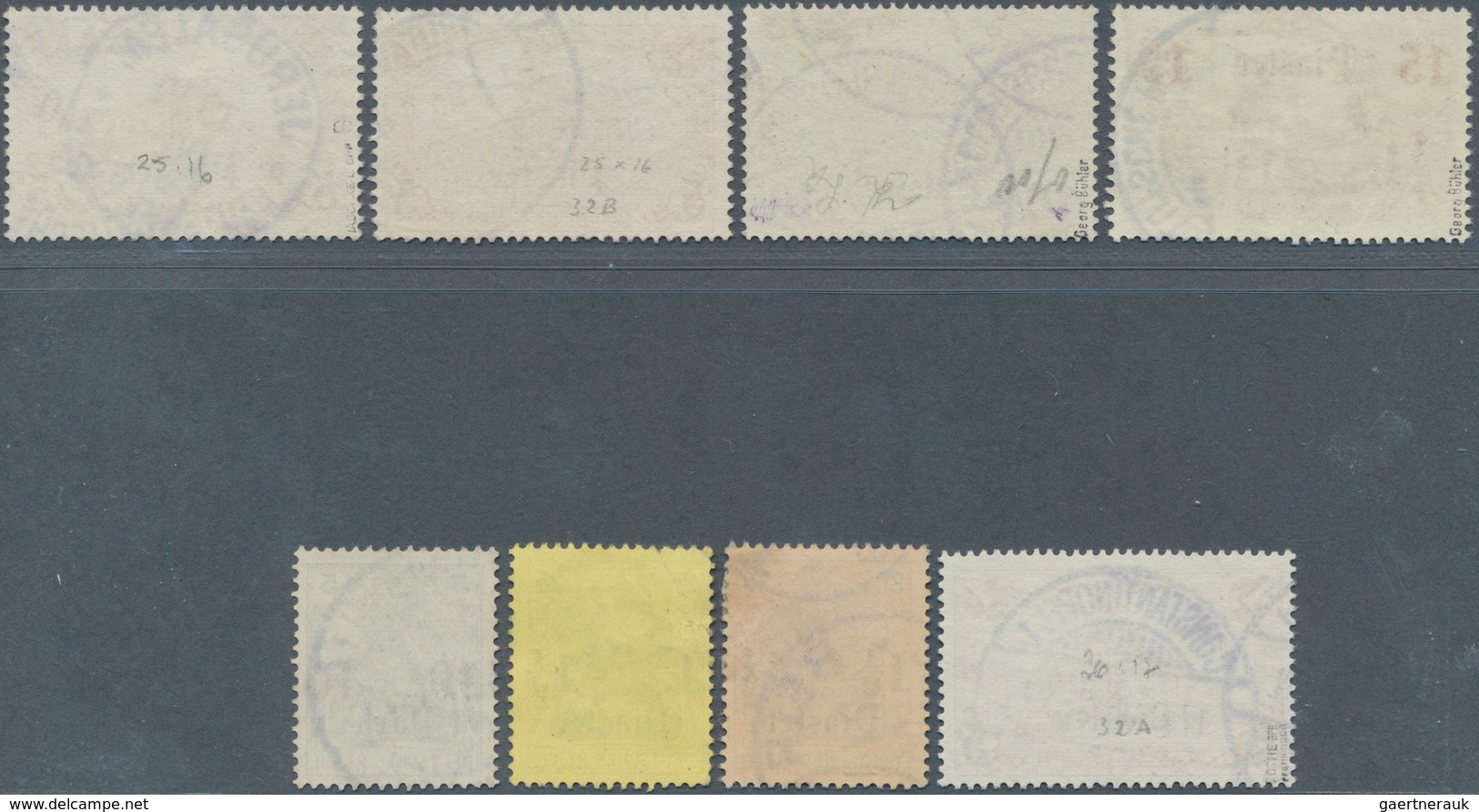 18526 Deutsche Post In Der Türkei: 1905. Lot Von 8 Sauber Gestempelten Marken Mit Fraktur-Aufdrucken. Mi.- - Deutsche Post In Der Türkei