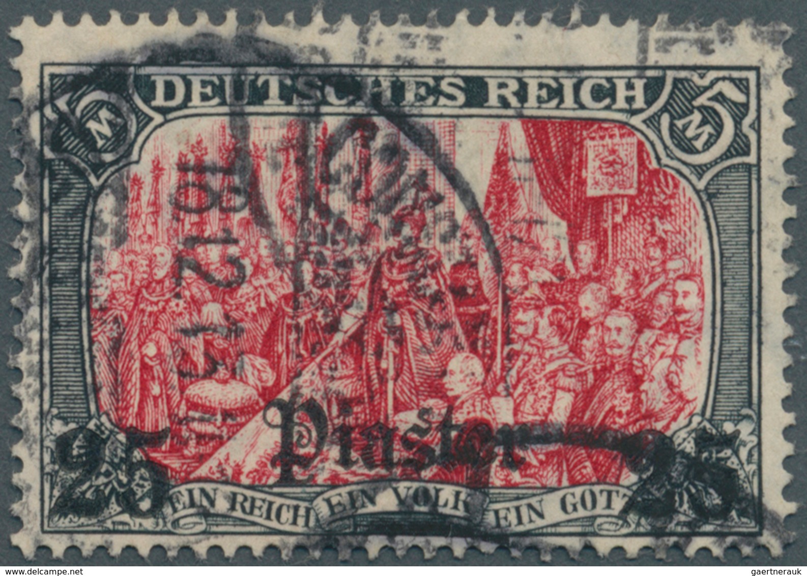 18532 Deutsche Post In Der Türkei: 1905, 25 Pia. Auf 5 Mark Schwarz/dunkelkarmin, Sog. Ministerdruck, Farb - Turkey (offices)