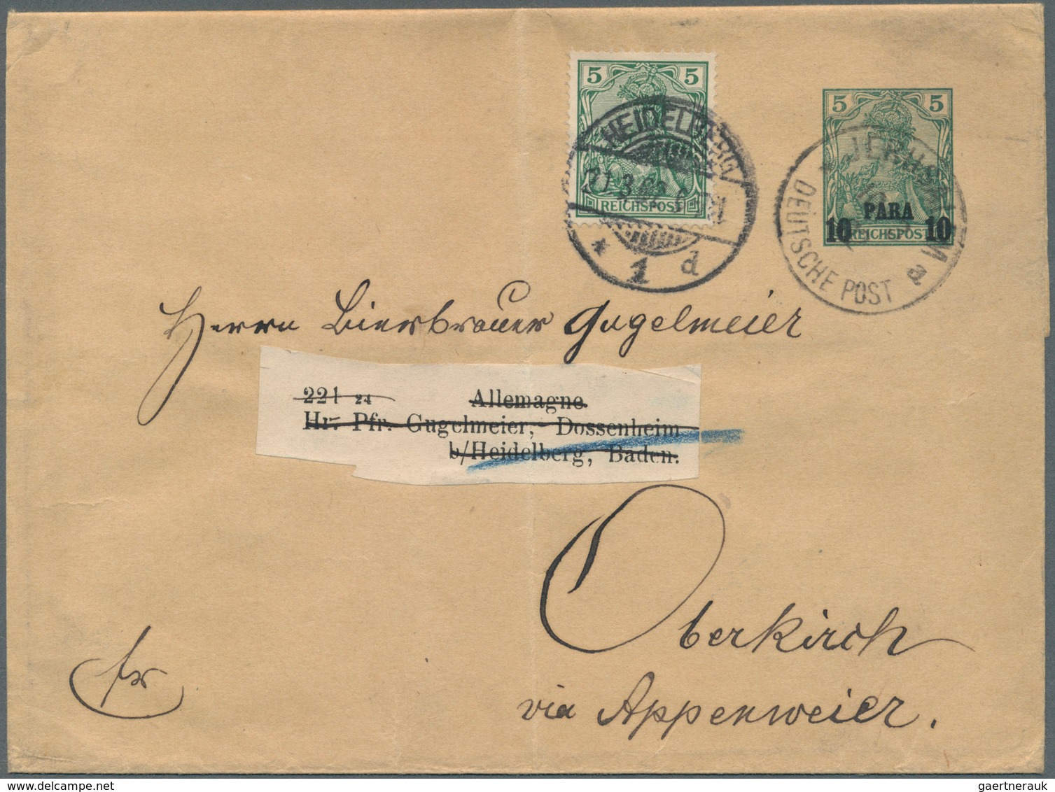 18542 Deutsche Post In Der Türkei - Ganzsachen: 1902, 10 Para Streifband Aufgegeben JERUSALEM DEUTSCHE POS - Turkey (offices)