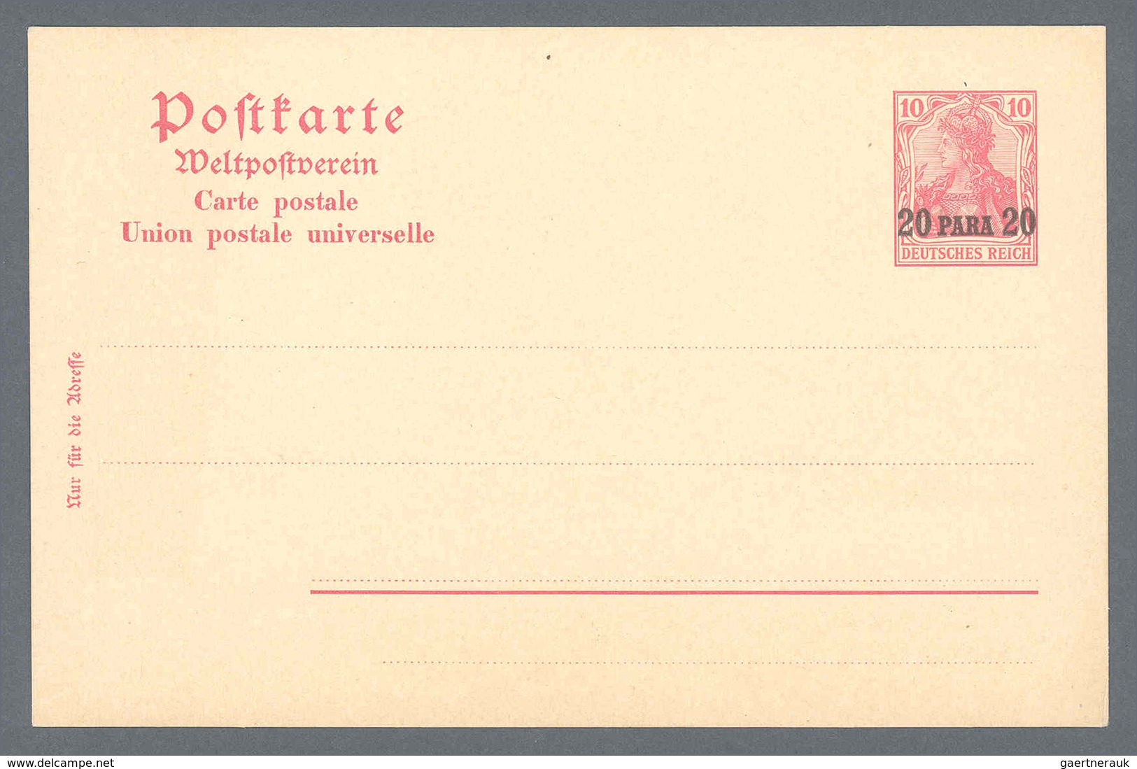 18547 Deutsche Post In Der Türkei - Ganzsachen: 1902, Essay Für Doppelkarte 20 Para, Überdruckprobe In Lat - Turkey (offices)