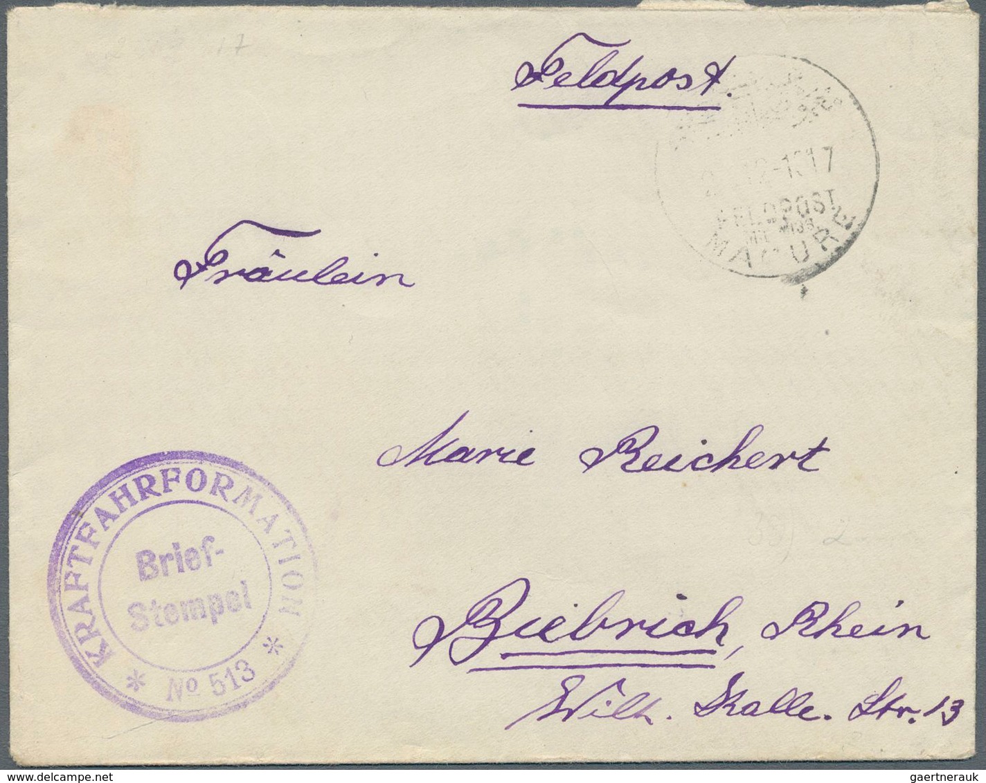 18561 Deutsche Post In Der Türkei - Stempel: 1917, "MIL.MISS.MAMURE" Vom 2.12.17 Auf FP-Brief Mit Violette - Deutsche Post In Der Türkei