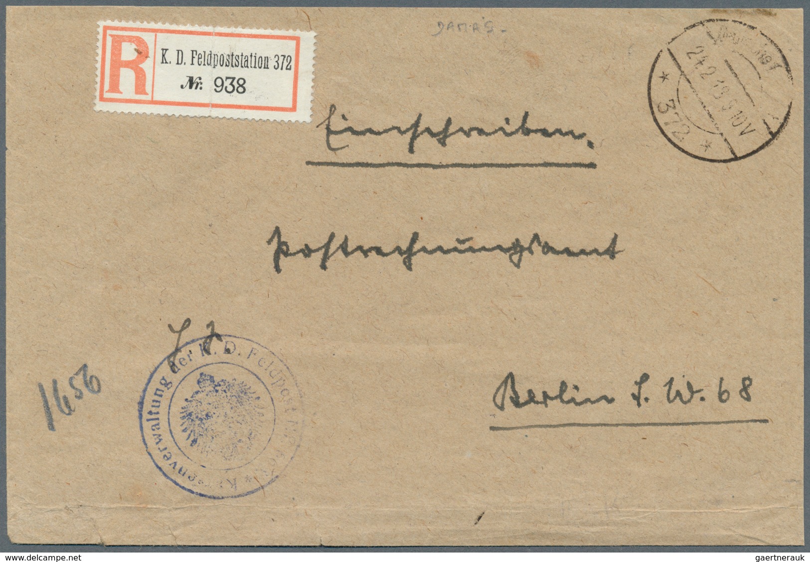 18565A Deutsche Post In Der Türkei - Besonderheiten: 1918, R-Zettel "K.D. Feldpoststation 372" (Einfeldt Nr - Turkey (offices)