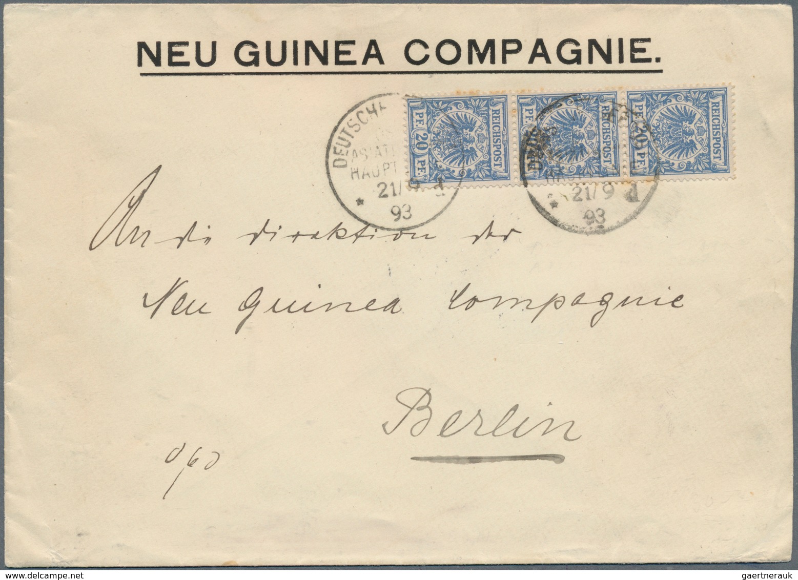 18567 Deutsch-Neuguinea - Vorläufer: 1893 (21.9.), Vordruckbrief "NEU GUINEA COMPAGNIE" Mit Senkrechtem Dr - German New Guinea