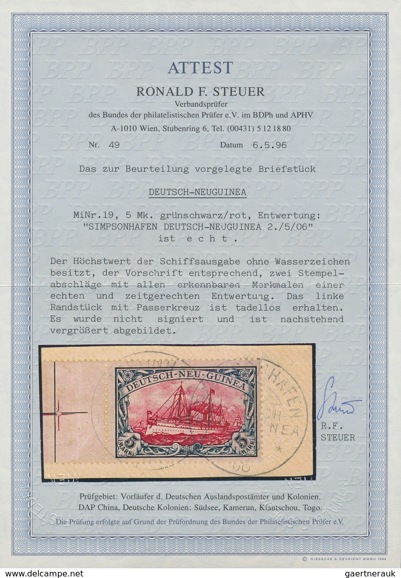 18574A Deutsch-Neuguinea: 1900/1901, 3 Pf Bis 5 Mk Schiffszeichnung Komplett, Dabei 3 Briefstücke, 2 Mark, - German New Guinea