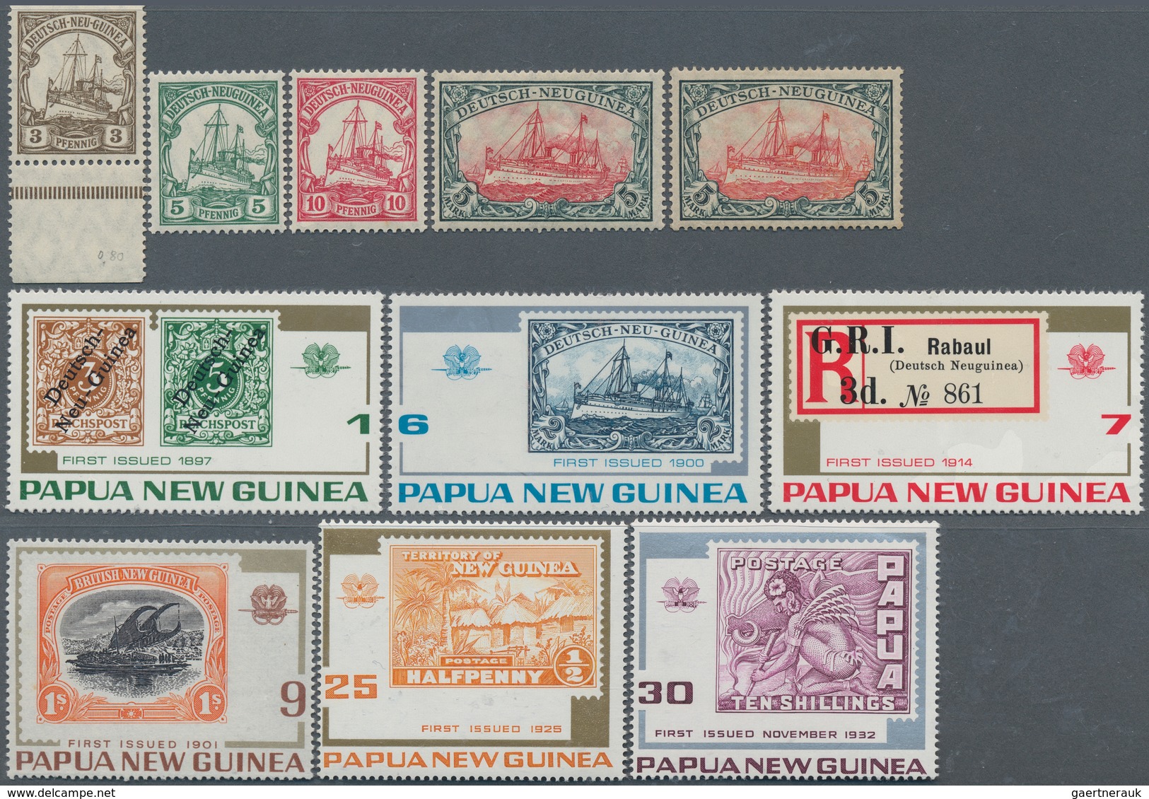 18574B Deutsch-Neuguinea: 1914/1919, 3 Pfg. Bis 5 Mark Einmal Type I Und Einmal B I Type II, Dazu Papua New - German New Guinea