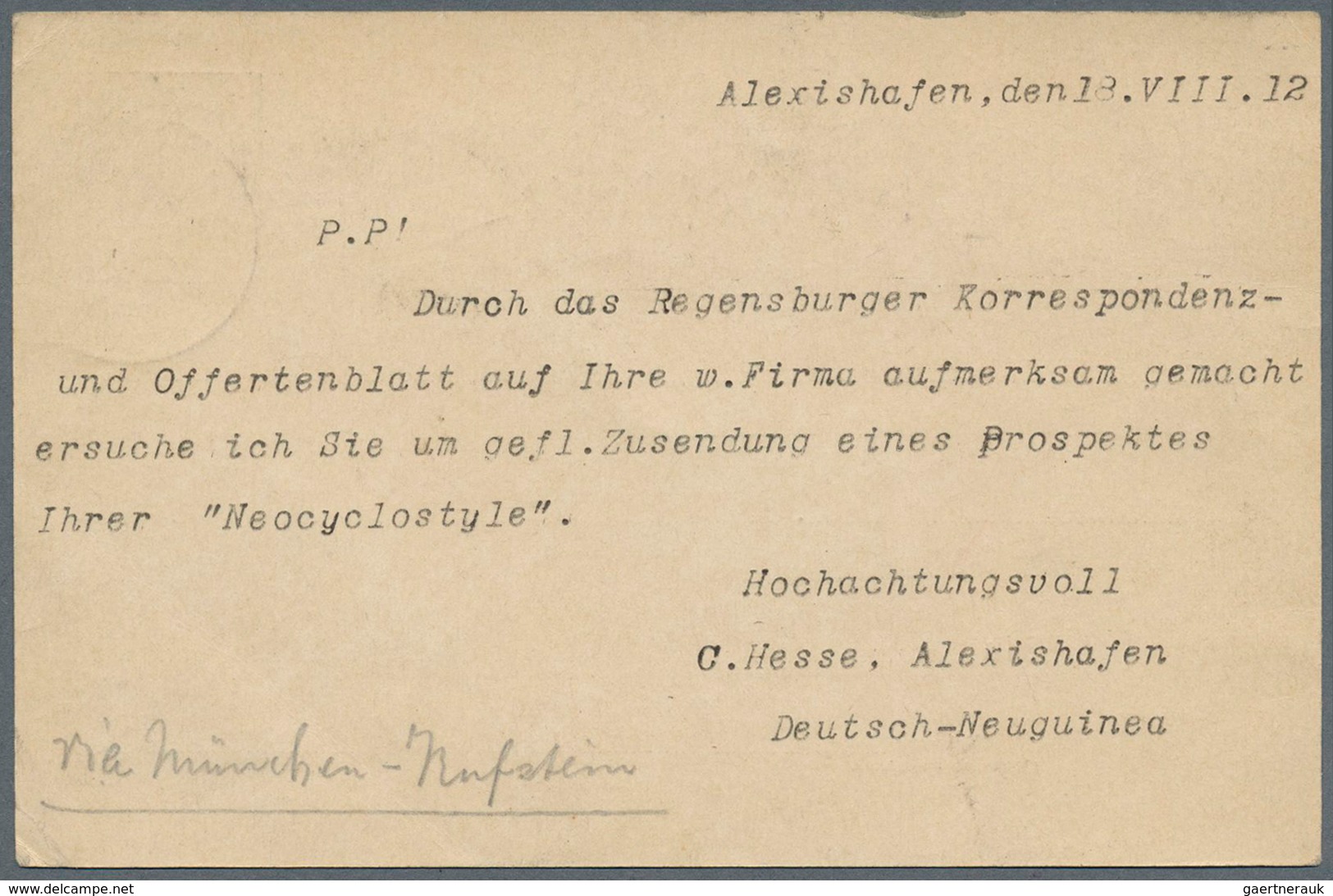 18576 Deutsch-Neuguinea - Ganzsachen: 1912, Deutsch-Neu-Guinea. Postkarte 5 Pf Schiffstype Von "Friedrich- - German New Guinea