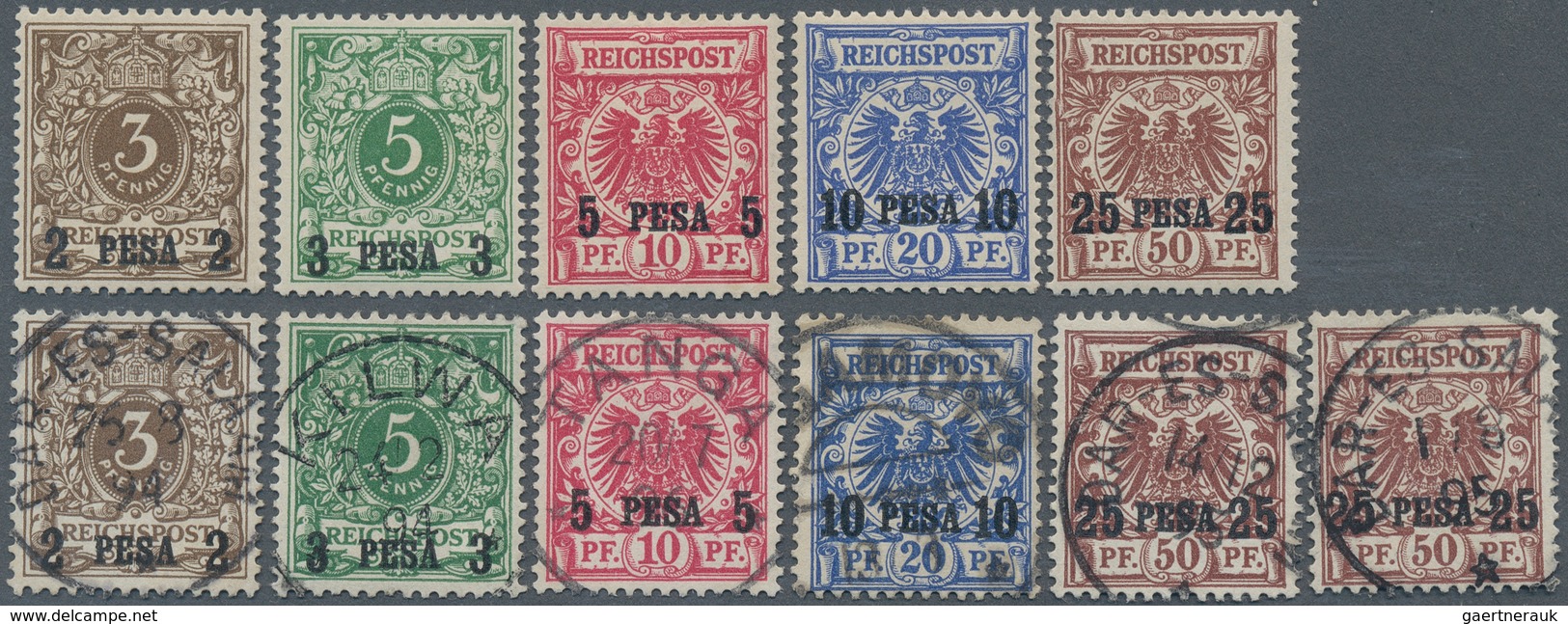 18581 Deutsch-Ostafrika: 1893, 3 P Bis 25 P. Auf Krone/Adler, Fünf Aufdruckwerte Ungebraucht Mit Falzspur, - German East Africa