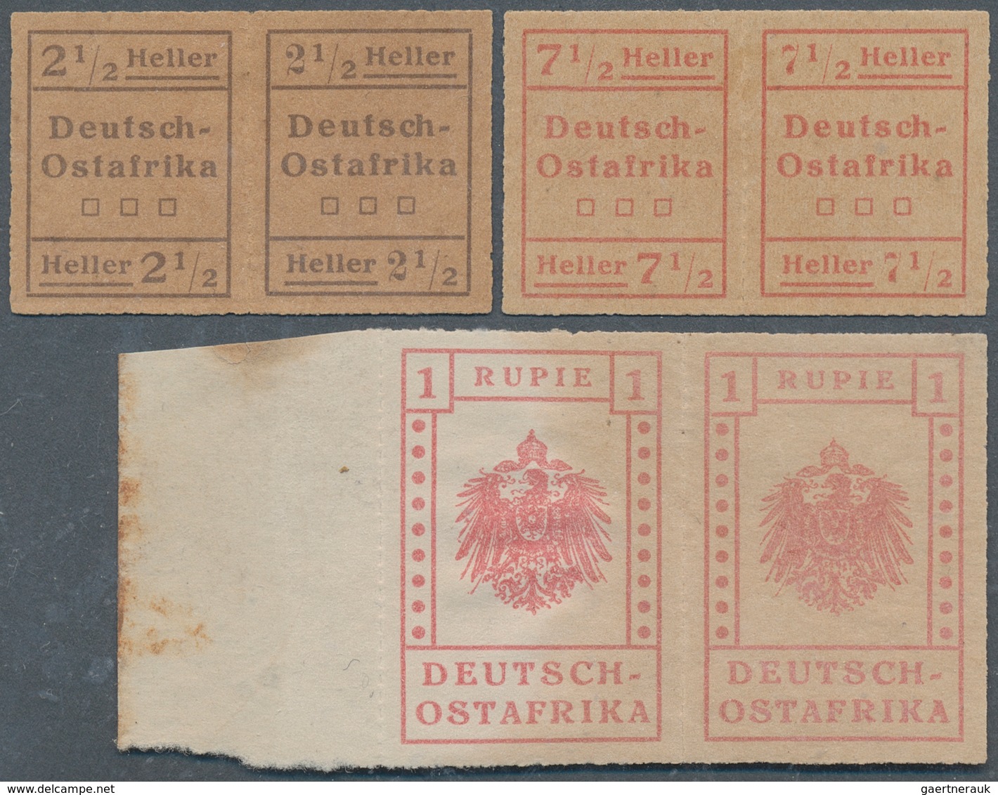 18598A Deutsch-Ostafrika: 1916, WUGA-Ausgabe, Alle 3 Werte In Waagerechten Pracht-Paaren, Inclusive Des Sel - German East Africa