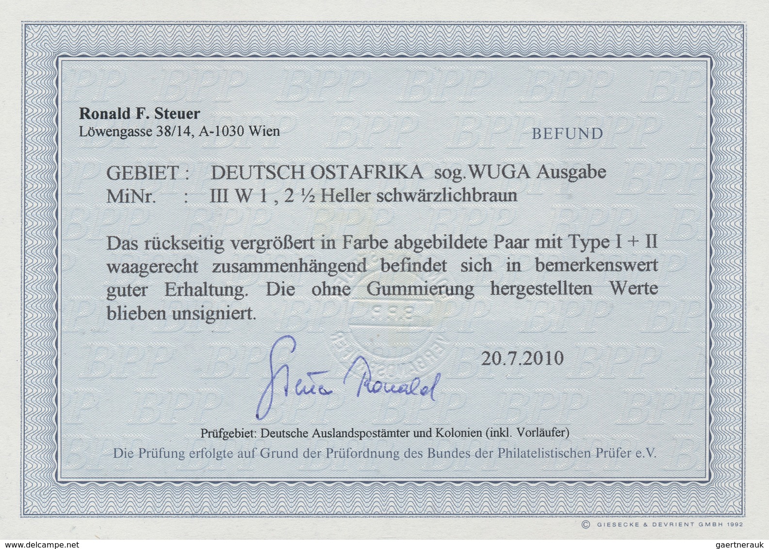 18598A Deutsch-Ostafrika: 1916, WUGA-Ausgabe, Alle 3 Werte In Waagerechten Pracht-Paaren, Inclusive Des Sel - German East Africa