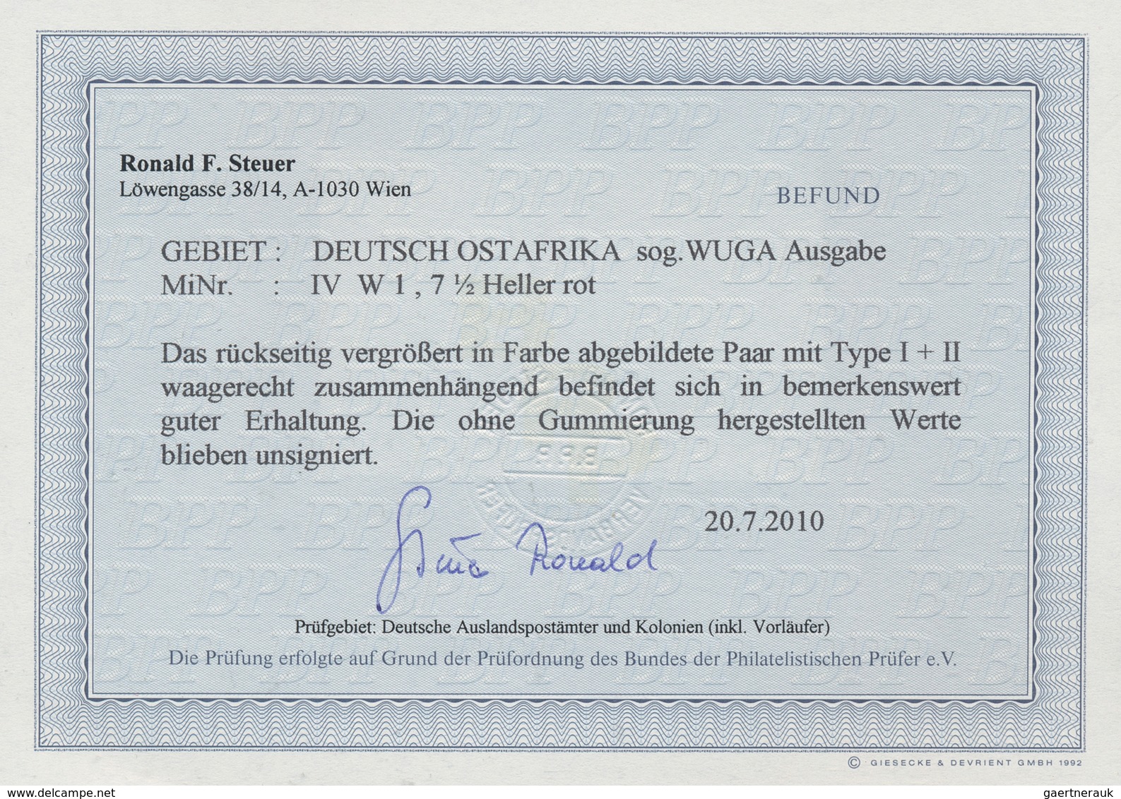 18598A Deutsch-Ostafrika: 1916, WUGA-Ausgabe, Alle 3 Werte In Waagerechten Pracht-Paaren, Inclusive Des Sel - German East Africa