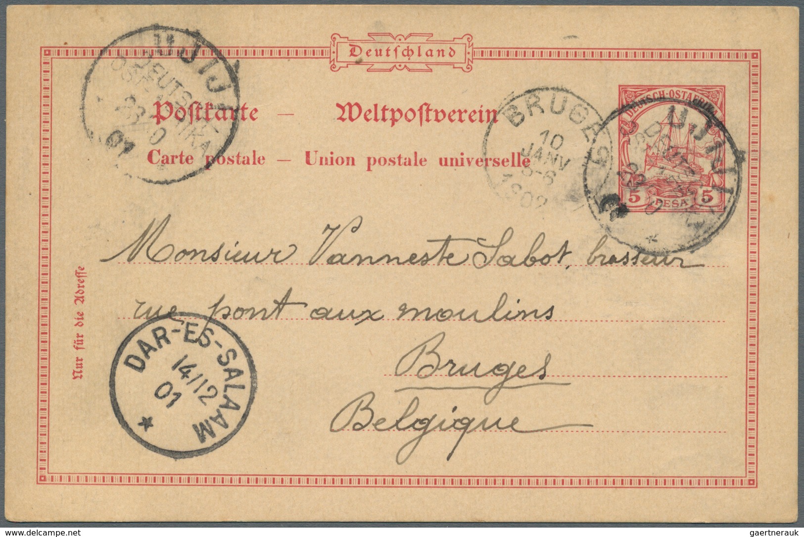 18603 Deutsch-Ostafrika - Ganzsachen: 23.10.01: 5 Pesa GSK (Mi.P14) Mit Stempel UJIJI Via DES (14.12.01) N - Deutsch-Ostafrika