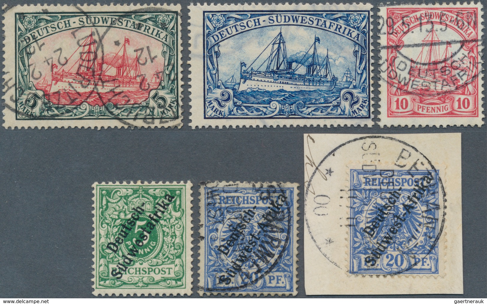 18623 Deutsch-Südwestafrika: 1898/1906. Schiffstype 5 Mark, Wz. 1, Sauber Gestempelt, Sowie 2 Weitere Wert - German South West Africa