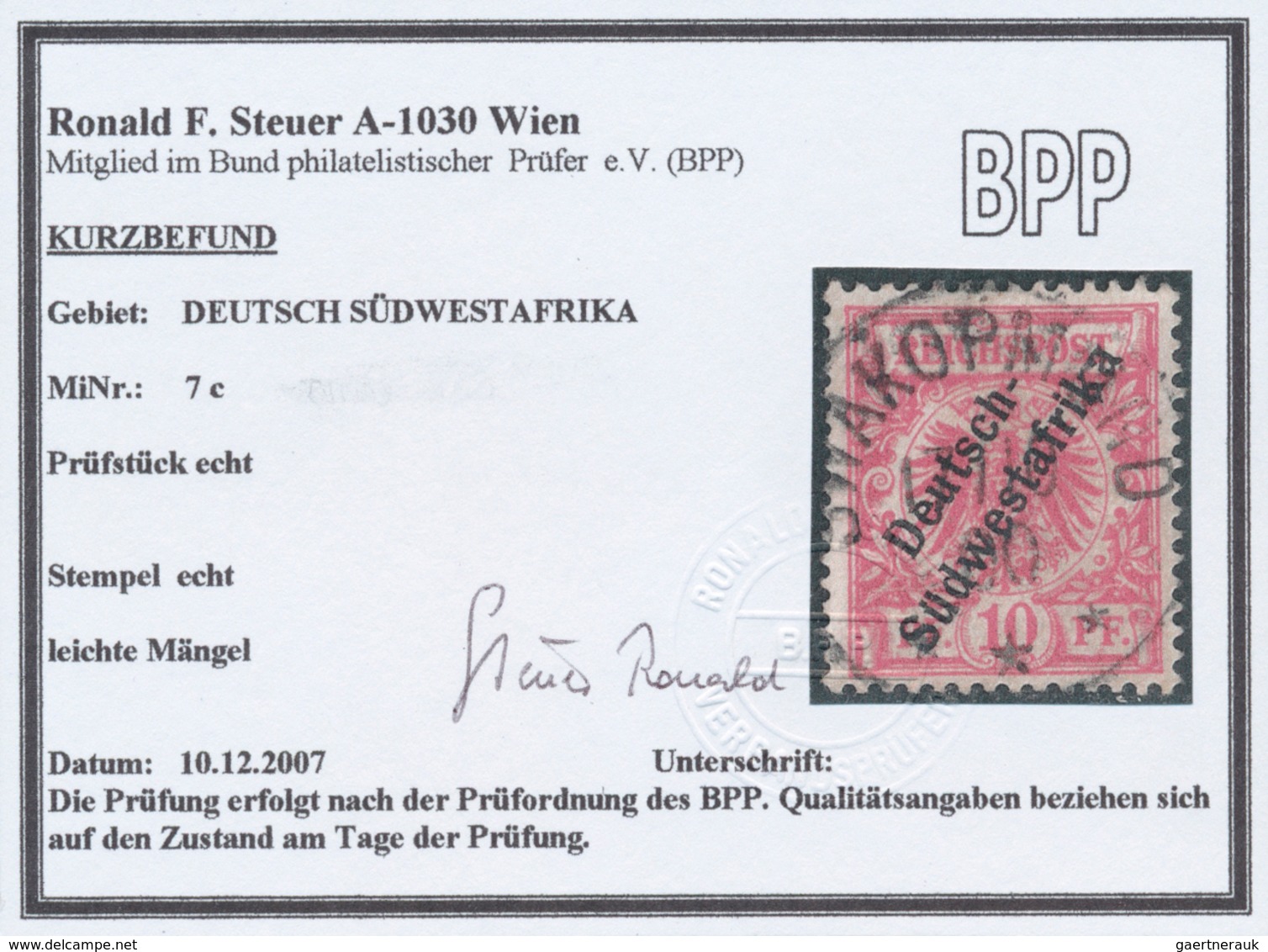 18624 Deutsch-Südwestafrika: 1898/99. 10 Pf Krone/Adler "Deutsch- / Südwestafrika", 1x B-Farbe Und 1x C-Fa - German South West Africa