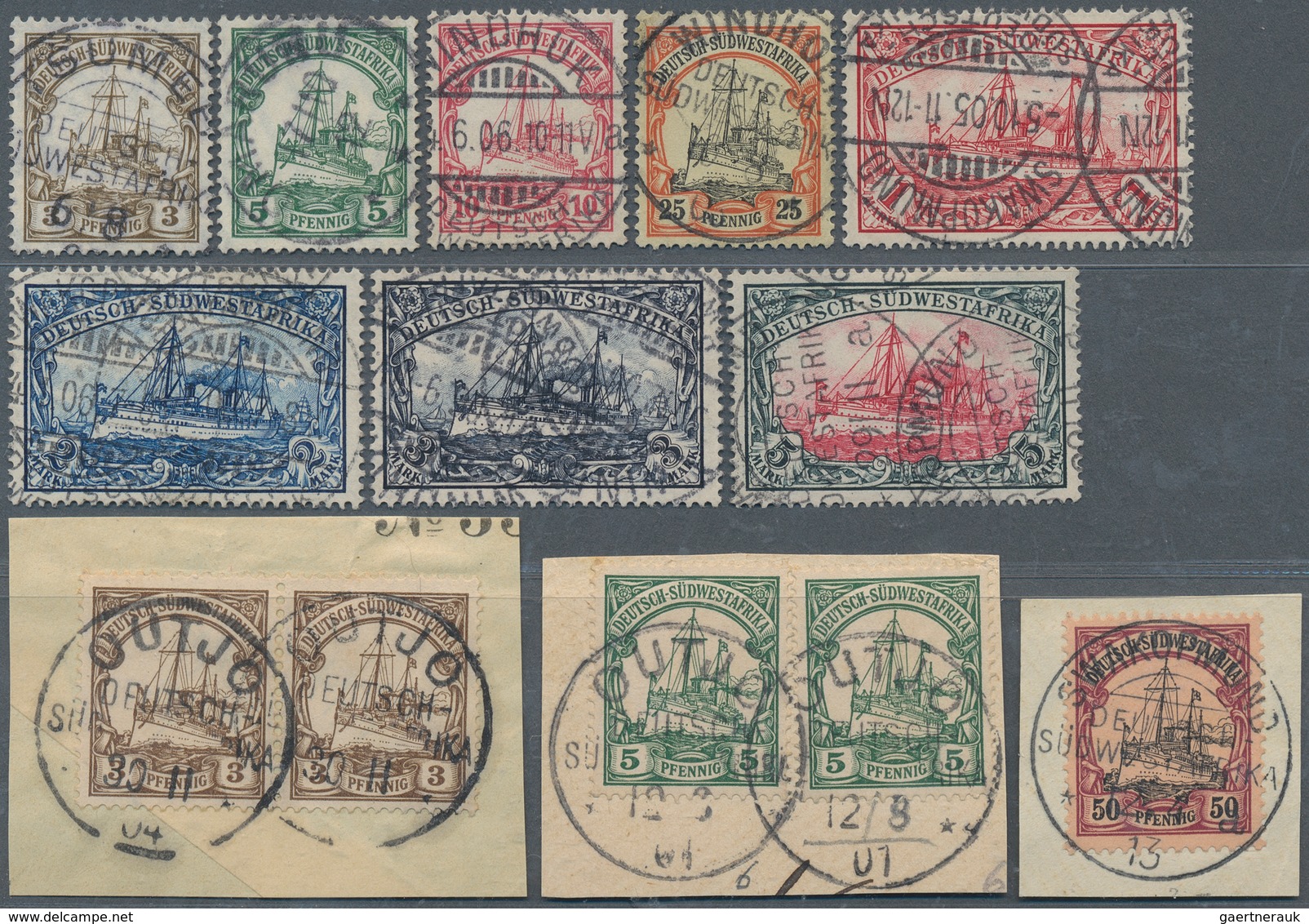 18628 Deutsch-Südwestafrika: 1901, Kaiserjacht Ohne Wasserzeichen 3 Pf. Bis 5 Mark (OHNE 20Pfg, 30Pfg, 40P - German South West Africa