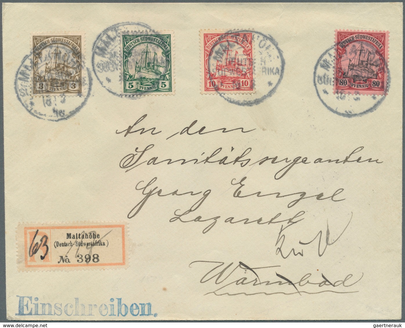 18629 Deutsch-Südwestafrika: 1900, 3 Pf. Bis 2 M Kaiseryacht Ohne WZ Auf überfrankiertem Brief Von Swakopm - German South West Africa