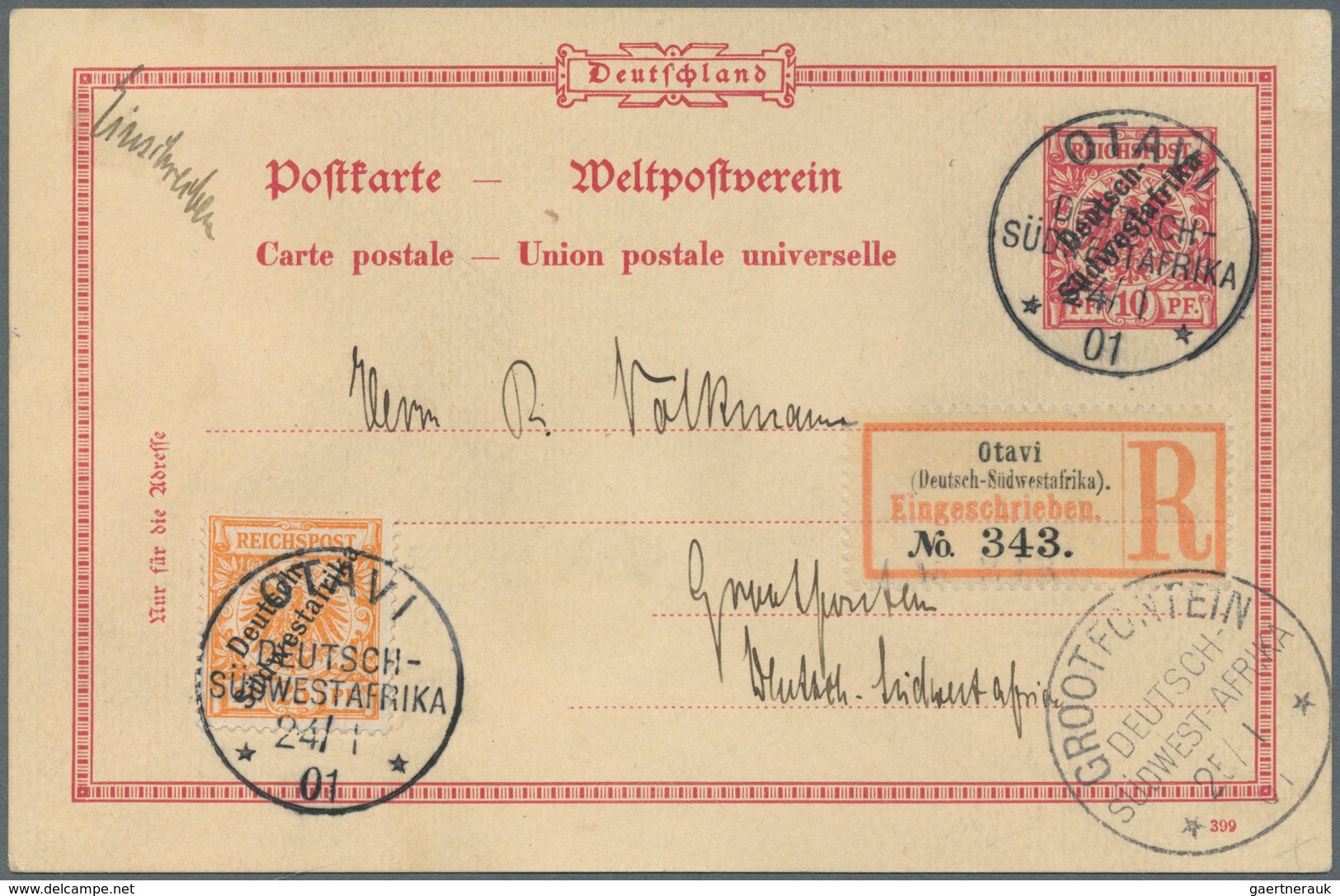 18643 Deutsch-Südwestafrika - Stempel: 1901: OTAVI DSW 24/01 * 01* (K1): 10 Pf Ganzsachenkarte Mit 25 Pfg - German South West Africa