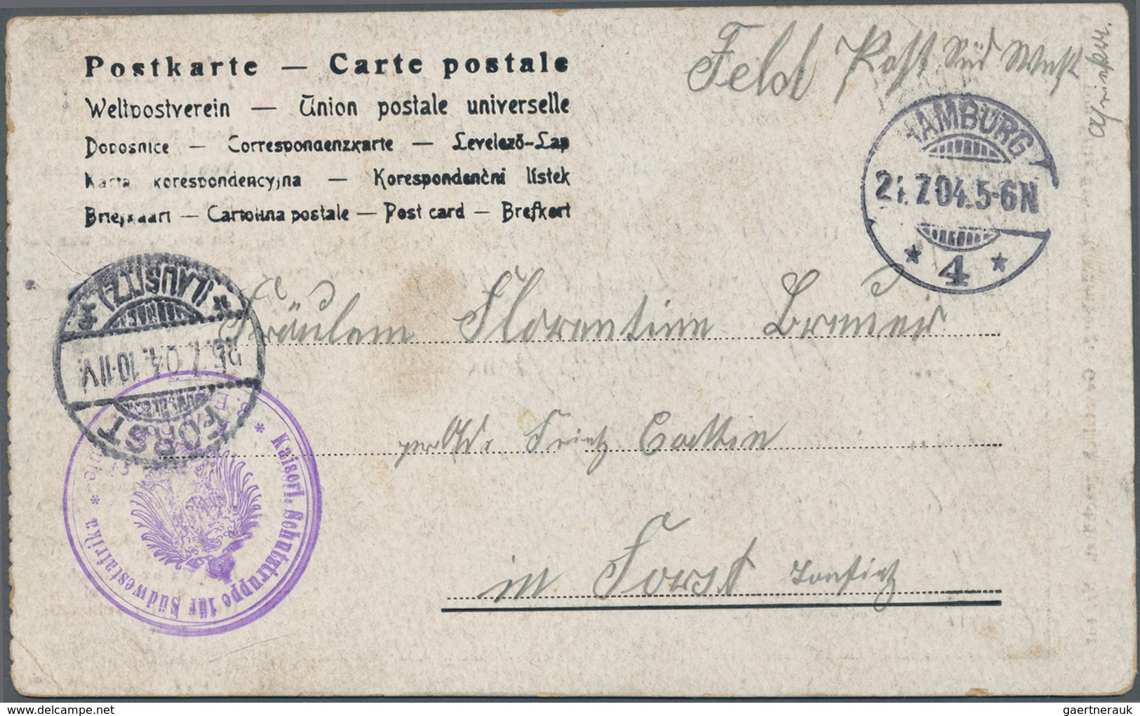 18647 Deutsch-Südwestafrika - Besonderheiten: 1904, HERERO-AUFSTAND; Portofreie Feldpostkarte  Aus HAMBURG - Deutsch-Südwestafrika