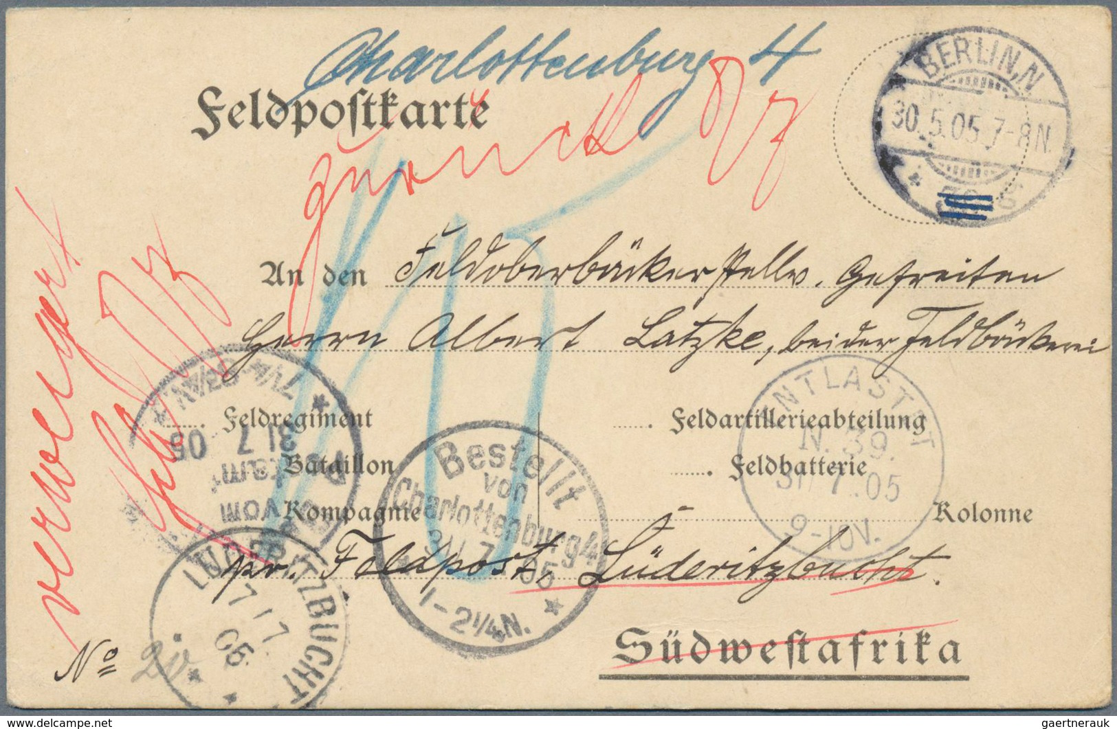 18649 Deutsch-Südwestafrika - Besonderheiten: 1905 (30.5.), FP-Vordruckkarte Heimat-DSWA (Vogenbeck Nr. 1) - Deutsch-Südwestafrika