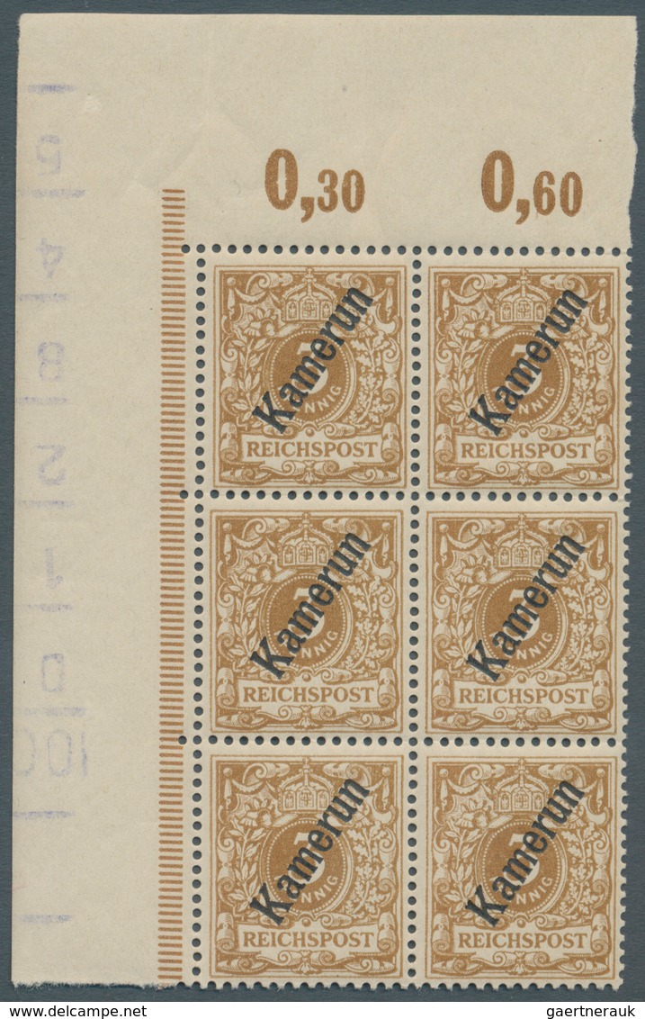 18665 Deutsche Kolonien - Kamerun: 1898, 3 Pf. Hellocker, 6er-Block Mit Linker, Oberer Bogenecke, Zusätzli - Kamerun