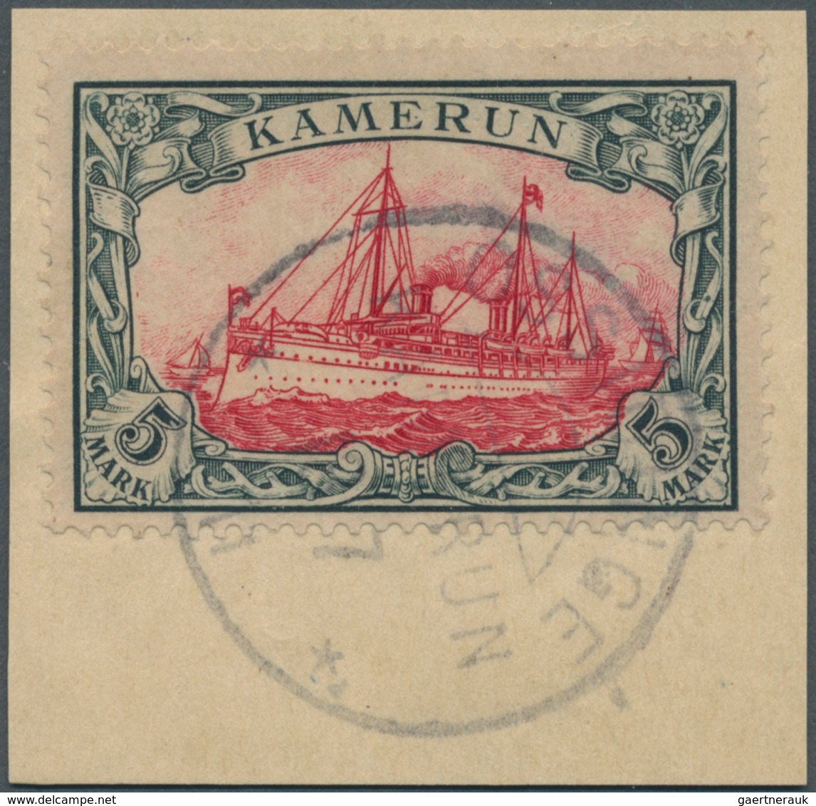 18671 Deutsche Kolonien - Kamerun: 1900, 5 Mark Kaiseryacht Ohne Wasserzeichen, Luxus-Briefstück Mit Gutem - Kamerun