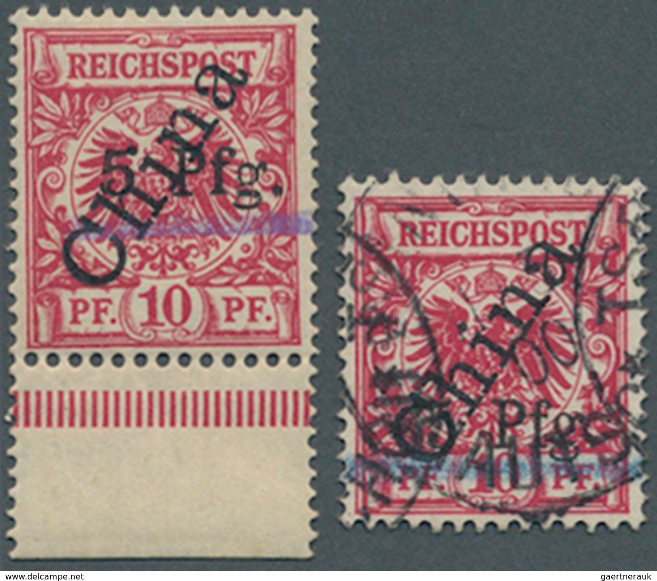 18708 Deutsche Kolonien - Kiautschou: 1900, 5 Pfg. Auf 10 Pf 1. Tsingtau-Ausgabe Gestempelt Mit Steilem Au - Kiauchau