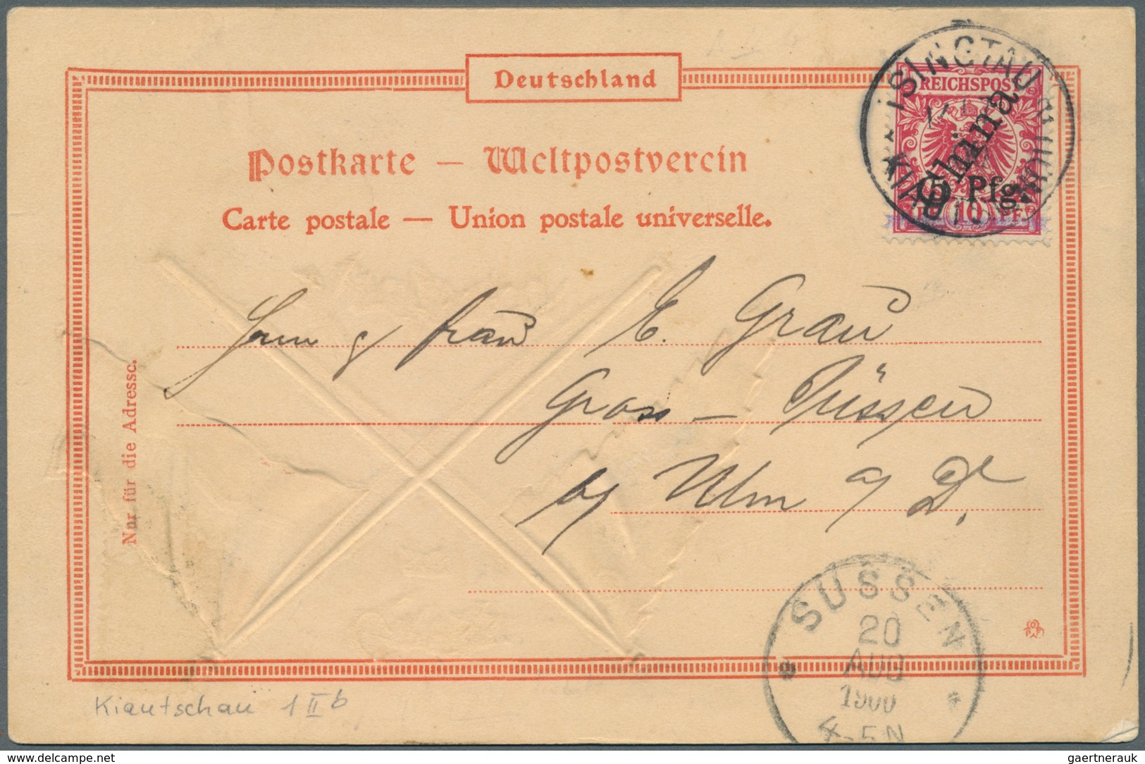 18709 Deutsche Kolonien - Kiautschou: 1900, 5 Pfg. Auf 10 Pfg. Mit Steilem Aufdruck, Type 2, Als Einzelfra - Kiautschou