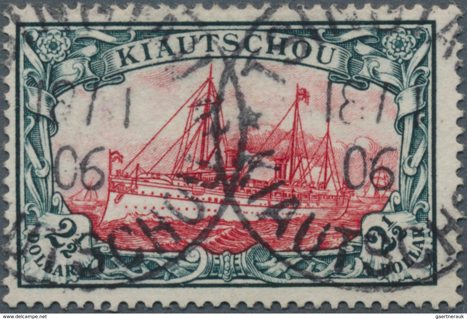 18721 Deutsche Kolonien - Kiautschou: 1906. 2½ $ Schiffstype, 26:17 Zähnungslöcher, Gestempelt "Tsingtau 1 - Kiautschou