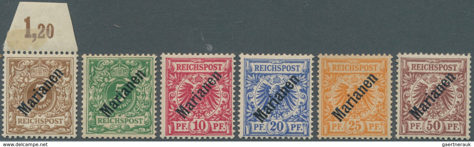 18739 Deutsche Kolonien - Marianen: 1900, 3 Pf. Bis 50 Pf. Diagonaler Aufdruck ''Marianen'', Kompl. Satz Ung - Mariana Islands