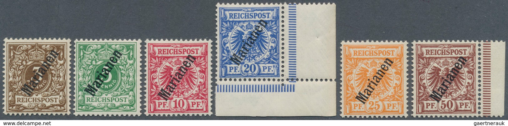 18744 Deutsche Kolonien - Marianen: 1900, Krone/Adler, Kompletter Satz Mit Steilem Aufdruck, Dabei 20 Pfg. - Mariana Islands