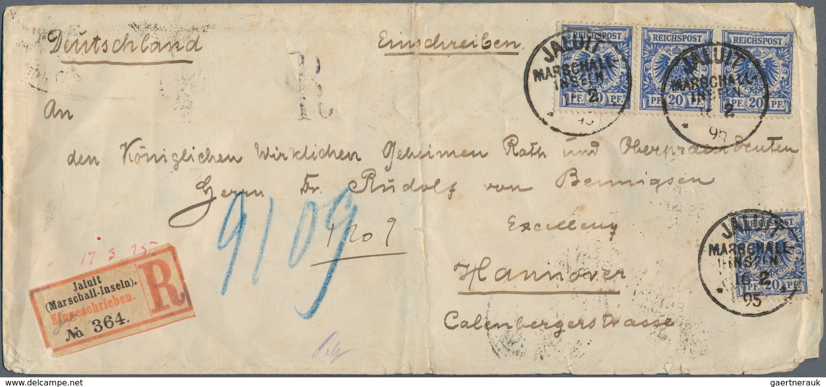 18757 Deutsche Kolonien - Marshall-Inseln - Vorläufer: 1895, Einschreibebrief Aus Den Marshall-Inseln Fran - Marshall Islands