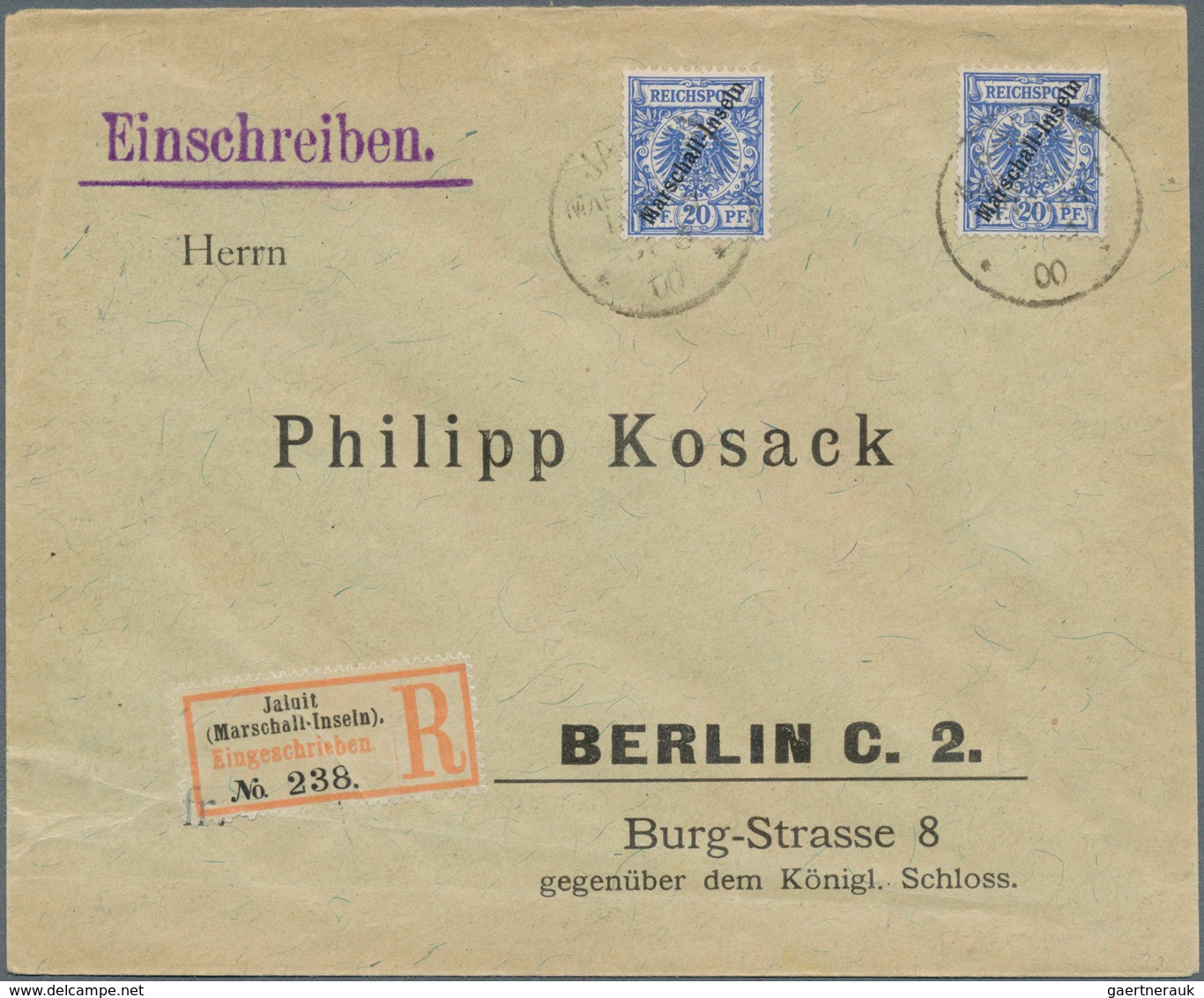 18767 Deutsche Kolonien - Marshall-Inseln: 1899, 20 Pfg. Berliner Ausgabe, Zwei Einzelwerte Als Portogerec - Marshall Islands