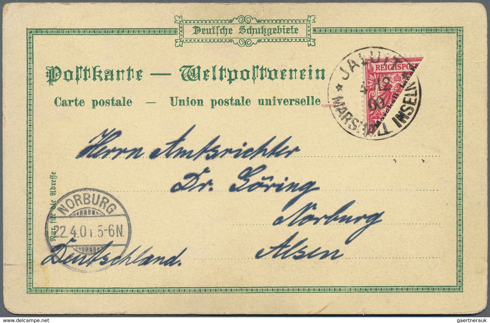 18776 Deutsche Kolonien - Marshall-Inseln: 1899, 10 Pf. Diagonal Halbiert (obere Hälfte) Mit übergehendem - Marshall Islands