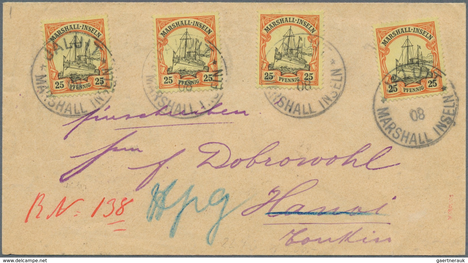 18779 Deutsche Kolonien - Marshall-Inseln: 1901, 25 Pfg. Kaiseryacht, Vier Einzelwerte Je Mit Stempel "JAL - Marshall Islands