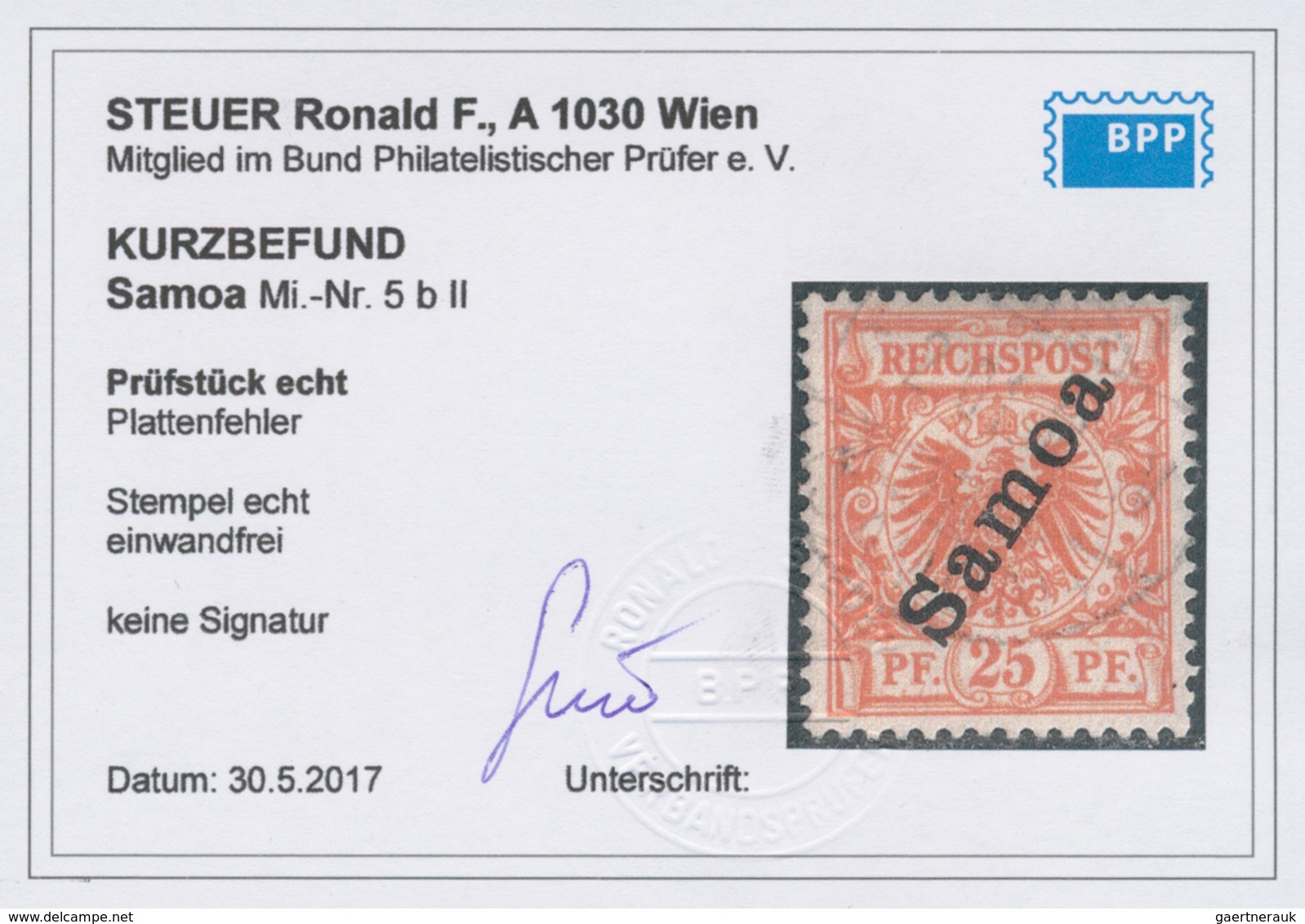 18798 Deutsche Kolonien - Samoa: 1900: 25 Pfg Mit Überdruck "Samoa" Mit Plattenfehler Der Urmarke "I In Re - Samoa