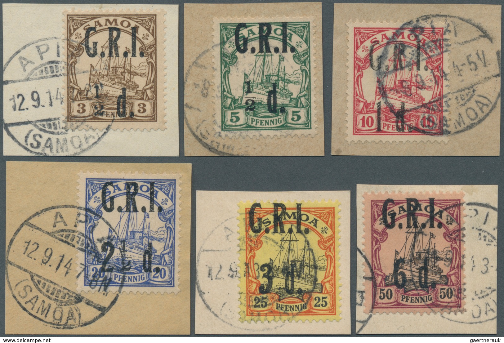 18805 Deutsche Kolonien - Samoa - Britische Besetzung: 1914, G.R.I. Überdruckmarken 1/2d Auf 3 Pfg., 1/2 D - Samoa