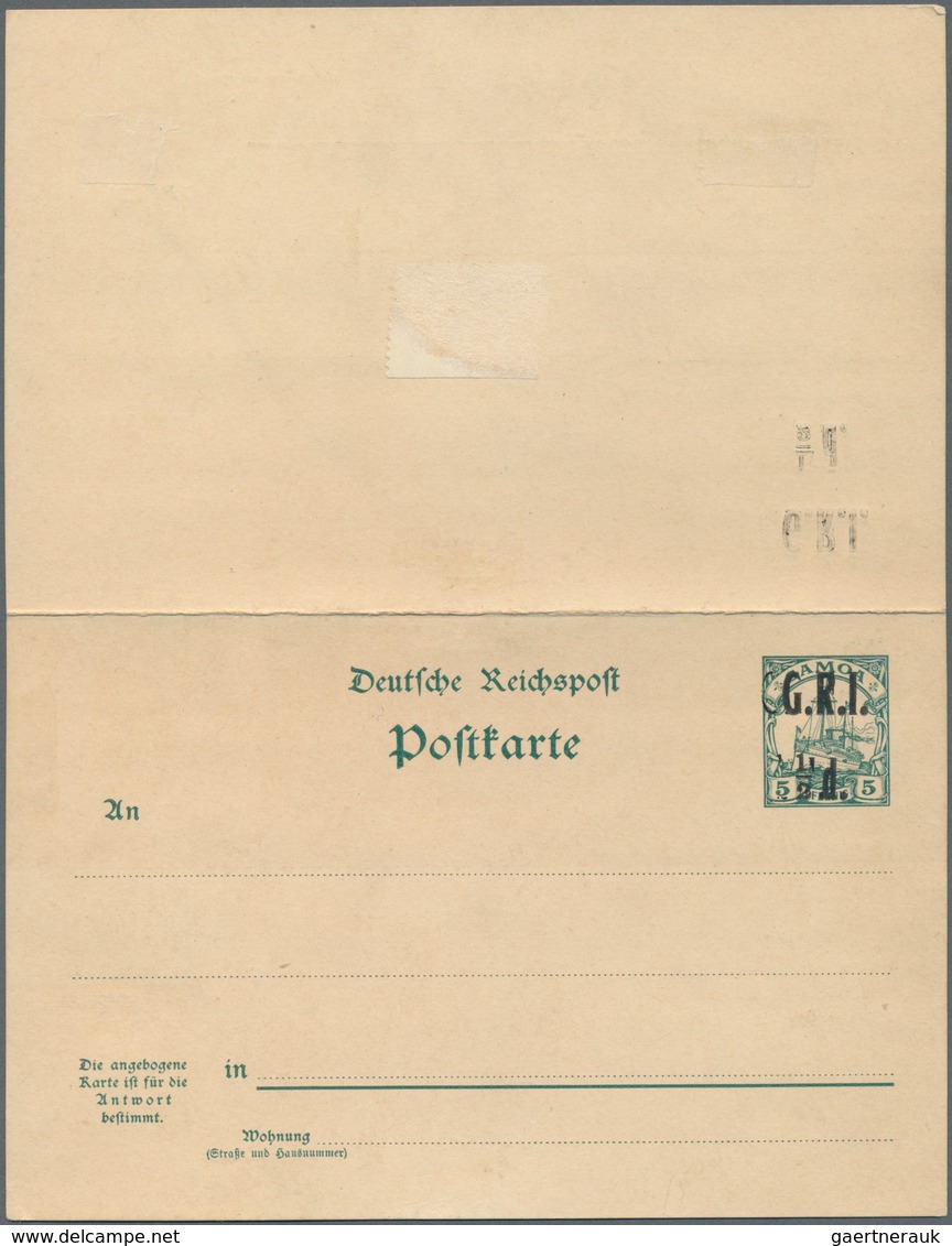 18809 Deutsche Kolonien - Samoa - Britische Besetzung - Ganzsachen: 1914. Doppelkarte 1/2d Wobei Frageteil - Samoa