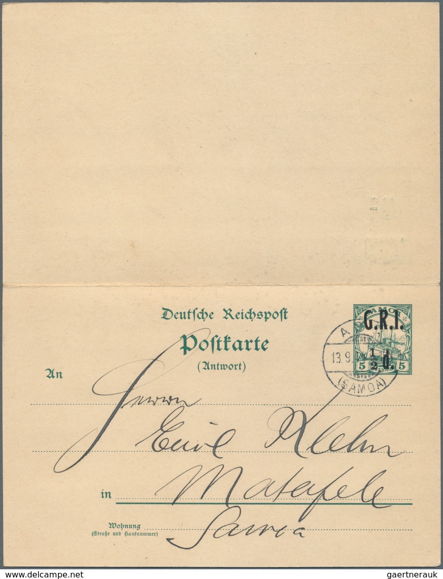 18809 Deutsche Kolonien - Samoa - Britische Besetzung - Ganzsachen: 1914. Doppelkarte 1/2d Wobei Frageteil - Samoa