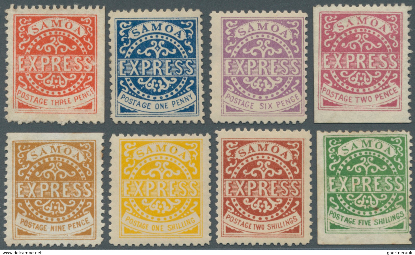 18813 Deutsche Kolonien - Samoa - Besonderheiten: Privatpost: 1d, 2d, 3d, 6d, 9d, 1 Sh. 2 Sh. Und 5 Sh. Un - Samoa