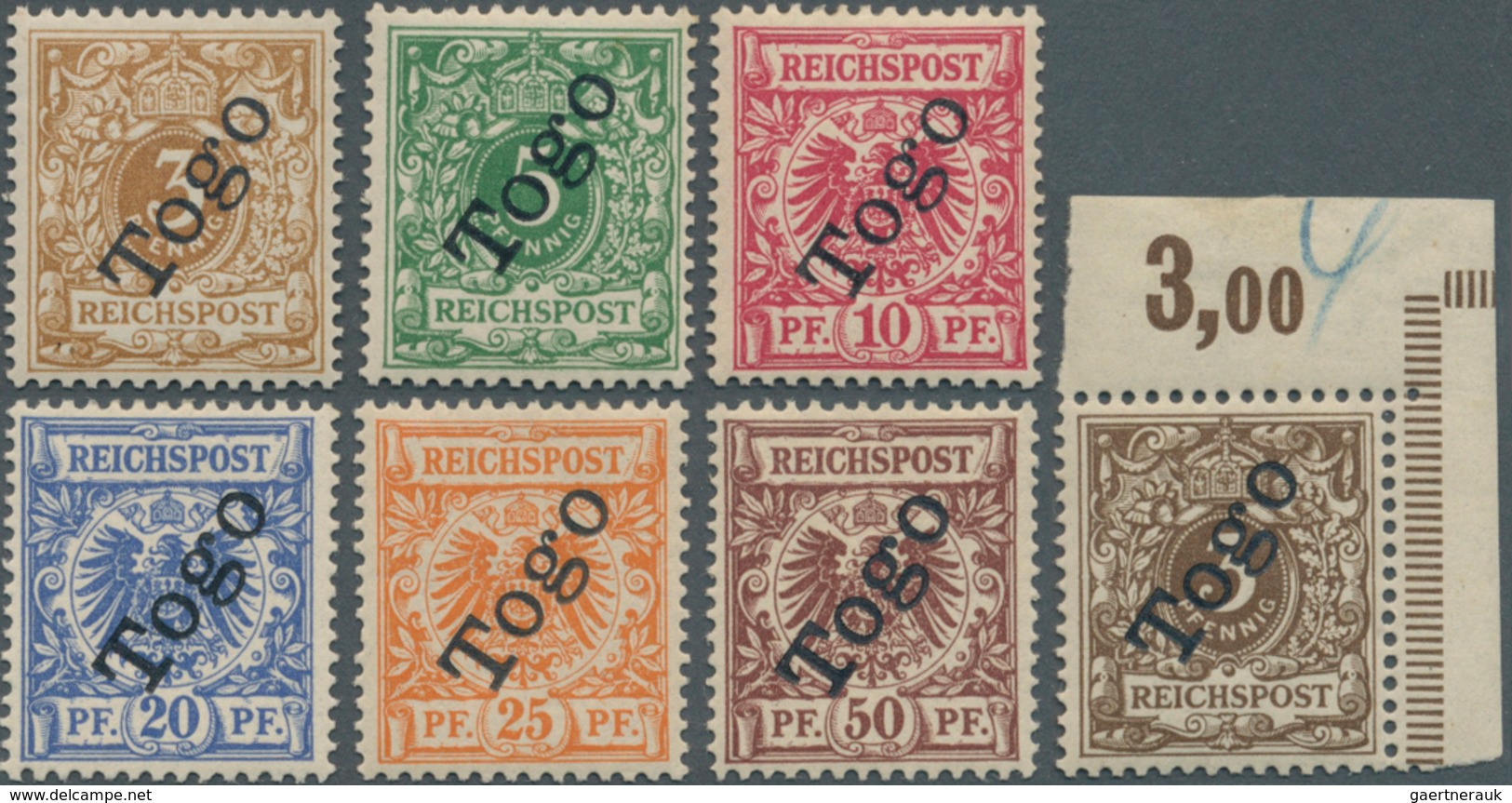 18820 Deutsche Kolonien - Togo: 1897, 3 Pf. - 50 Pf. Krone/Adler Mit Aufdruck Als Ungebrauchter Satz Mit Z - Togo