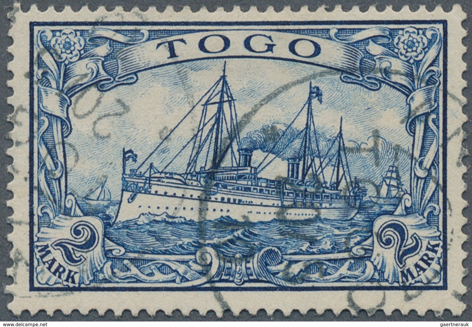 18827 Deutsche Kolonien - Togo: 1908, 2 M Kaiseryacht, Sauber Gestempelte Marke Mit PLATTENFEHLER "'Wolke' - Togo