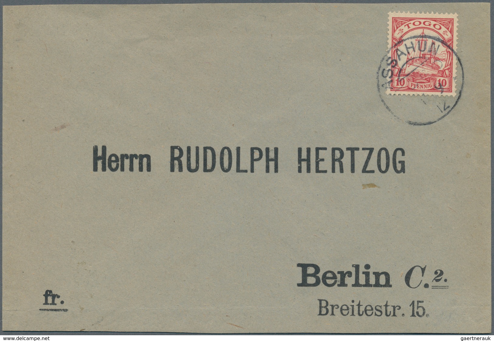 18840 Deutsche Kolonien - Togo - Stempel: "ASSAHUN TOGO 11.9.12", Recht Klar Auf 10 Pfg. Kaiseryacht Auf A - Togo