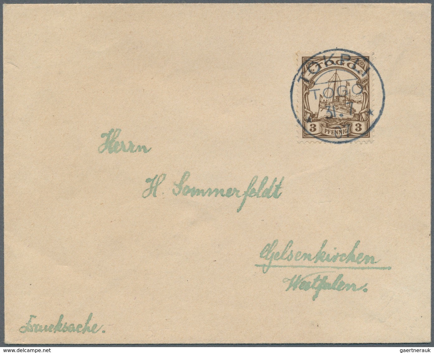 18846 Deutsche Kolonien - Togo - Stempel: "TOKPLI TOGO 31.7.07", Sehr Klar Auf Drucksachen-Umschlag Mit 3 - Togo