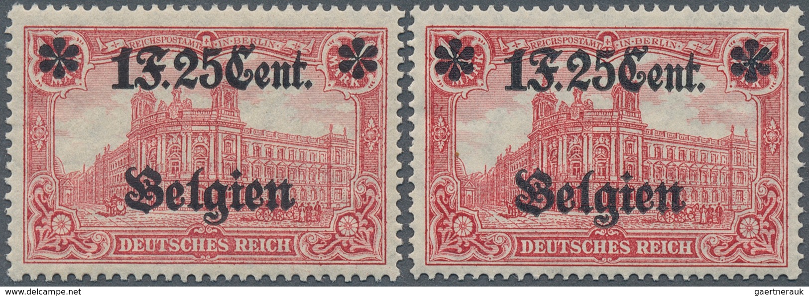 18850 Deutsche Besetzung I. WK: Landespost In Belgien: 1916, 1 F. 25 Cent. Auf 1 M, Aufdruck Glänzend Und - Occupation 1914-18