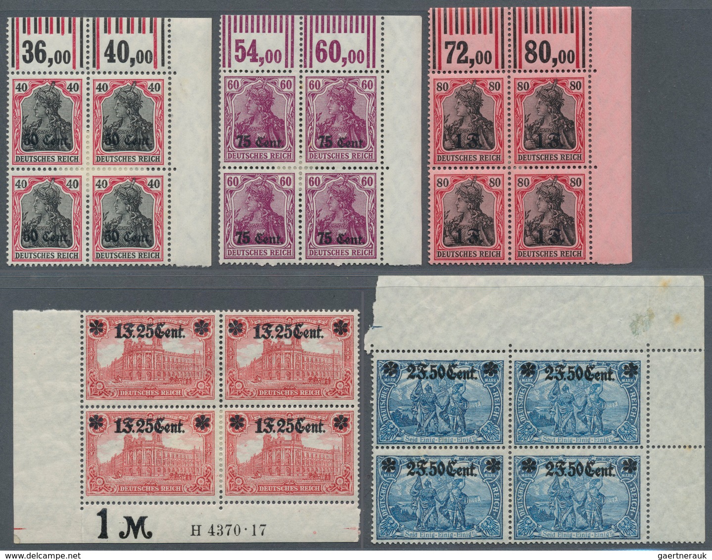 18852 Deutsche Besetzung I. WK: Etappengebiet West: 1916, Germania Aufdruckausgabe In Eckrand - Viererbloc - Occupation 1914-18