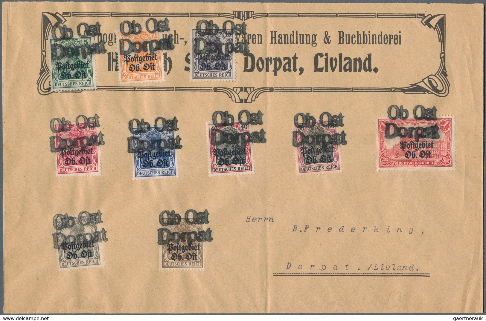 18853 Deutsche Besetzung I. WK: Postgebiet Ober. Ost: 1916: Sammlerbrief Mit 10 Farben-Buntfrankatur Entwe - Besetzungen 1914-18