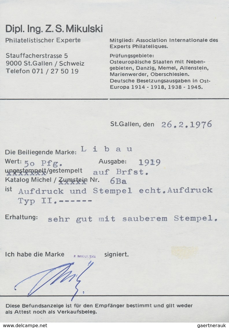 18873 Deutsche Besetzung I. WK: Postgebiet Ober. Ost - Libau: 1919, 50 Pfg. Germania Mit Violettem Aufdruc - Occupation 1914-18