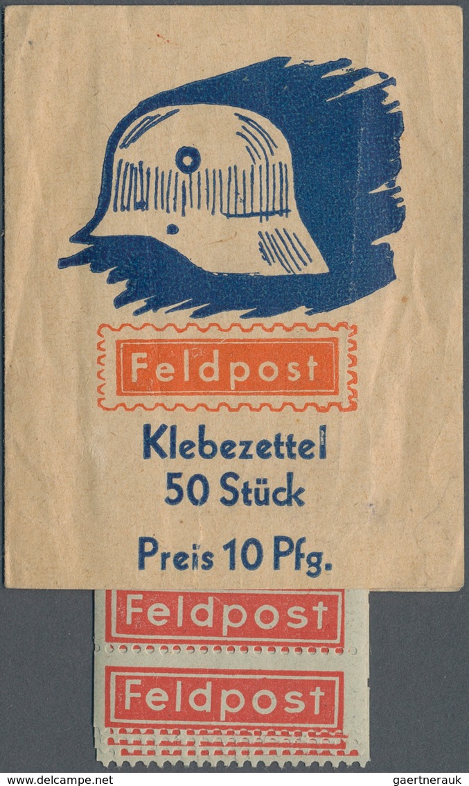 18880 Feldpost 1. Weltkrieg: 1916 (ca): Roter Aufkleber "Feldpost" Im Markenheftchen Zu 50 Stück, In Dem N - Other & Unclassified